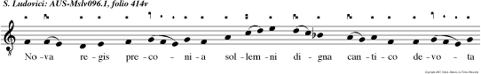 Nova regis preconia sollemni digna cantico devota promat francia cantu plaudens angelico. Regis