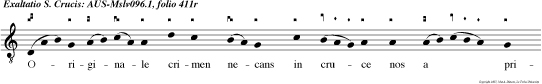 Originale crimen necans in cruce nos a privatis christe munda maculis humanita tem miseratus fragilem per crucem sanctam lapsis dona veniam. Protege salva