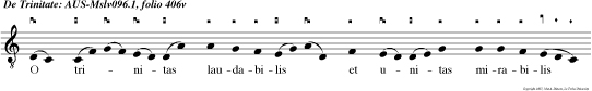 O trinitas laudabilis et unitas mirabilis  in simplici substancia  virtus manens intermina.