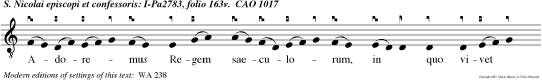 Adoremus Regem saeculorum, in quo vivet Nicolaus honor sacerdotum