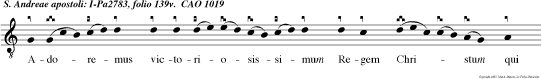 Adoremus victoriosissimum Regem Christum qui victorem per crucis tropaeum coronavit beatum Andream apostolum