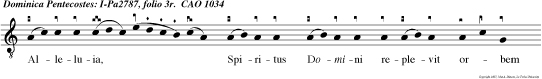 Alleluia, Spiritus Domini replevit orbem terrarum venite adoremus laleluia.