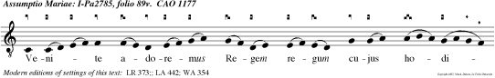 Venite adoremus Regem regum cujus hodie ad aethereum Mater Virgo assum ta est coelum.