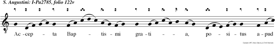 Accepta Baptismi gratia, positus
apud Ostia Tiberina cum matre sua, colloque ban
tur soli valde dulcuter et inhiaban ore cordis
pariter in superna fluenta fontis vitae:
Vilescebatque mun dus iste inter verba, cum delec
tationibus suis.