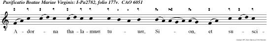 Adorna thalamum tuum, Sion, et suscipe Regem Christum Quem vir go concepit, virgo peperit, virgo post partum quem genuit adoravit.