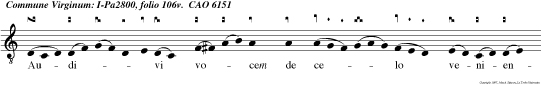 Audi vi vocem de ce lo venien tem venite omnes virgines sapientisime Oleum recondite in va sis vestris dum spon  sus advenerit.