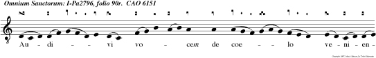 Audivi vocem de coelo venientem: Venite, omnes virgines sapientissimae, Oleum recon dite in vasis vestris dum sponsus ad venerit.