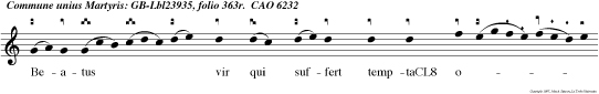 Beatus vir qui suffert temptaCL8 o   nem quia cum pro ba tus  fue rit acci piet coronam vite. Quam repro misit deus diligentibus se.