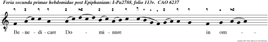 Benedicam Dominum in omni tem pore: Semper laus ejus in ore meo.