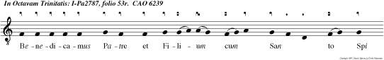 Benedicamus Patre et Filium cum San to Spi ritu. Laudemus et super exaltemus eum in sae cula.