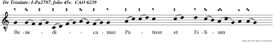 Benedicamus Patrem et Filium cum San to Spiritu: laudemus et super exaltemus eum In sae     cula.