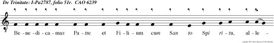 Benedicamus Patre et Filium cum San to Spi ritu, alleluia alleluia. Laudemus et super exaltemus eum in saecula.