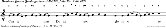 Cantemus Domino: gloriose enim honorificatus est, equum et ascensorem pro jecit in mare. Adjutor et pro tector factus est mihi Dominus In salutem.