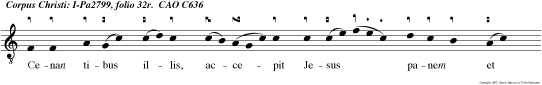 CAO C636 Cenan tibus illis, accepit Jesus panem et benedixit, ac fregit, deditque disci-