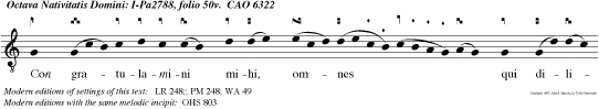 Con gratulamini mihi, omnes qui diligitis Dominum qui a, cum essem parvula, placui altissimo, Et de meis visceribus genui Deum et hominem