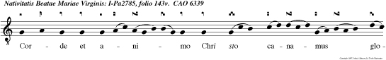 Corde et animo Chri sto canamus gloriam, In hac sacra solemnitate praecelsae Genitricis Dei Mariae.