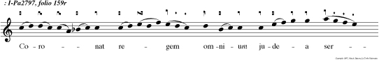 Coro nat regem omnium judea serto spineo stat inter spinas lilium vernan cruore ro   seo. Spinarum culpe nescium spine punctum a      cu   leo. al       luya.