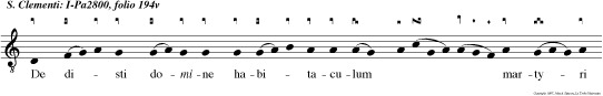 De disti domine habitaculum   martyri tuo clementi in  ma ri in modum templi marmore i angelicis manibus prepara tum iter pre bens populo terre  Ut enarrent   mirabi  lia   tu a.