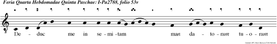 Deduc me in semitam man datorum tuorum alleluia: quoniam ipsam volui, alleluia. Inclina cor meum in testimonia tua, alleluia alleluia alleluia.