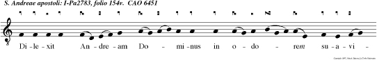 Dilexit Andream Dominus in odorem suavitatis: dum penderet in cruce, dignum sibi com putavit martyrem, quem vocavit Apostolum dum esset in mari: Et ideo amicus Dei apellatus est.