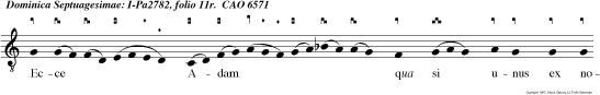 Ecce Adam qua si unus ex nobis factus est, sciens bonum et malum: Videte ne forte sumat de ligno vitae, et vivat in aeternum