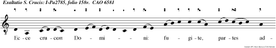 Ecce crucem Domini: fugite, partes adversae vicit leo de tribu Juda, Radix David.