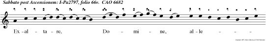 Exaltare, Domine, alleluia, In vir tute tua, alleluia.