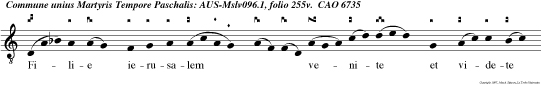 Filie ierusalem  venite et videte martyrem cum corona   qua coronavit eum  dominus. in die sollemnitatis et leticie alle   luya.