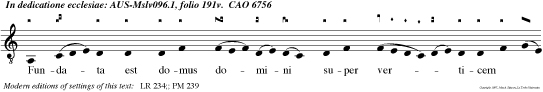 Fundata est domus domini super ver ticem monti um et exaltata  est super omnes col les et venient ad eam omnes gen tes. Et dicent gloria ti bi domi ne.
