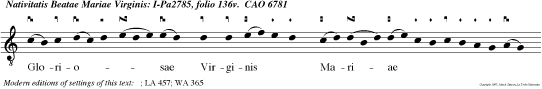 Gloriosae Virginis Mariae ortum dignissimum recolamus Cujus Dominus humilitatem respiciens Angelo nun tiante con cepit Redem torem mundi.