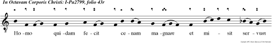 Homo quidam fecit  cenam magnam et misit servum suum hora cenae dicere invitatis ut venirent, Quia para ta sun omnia.