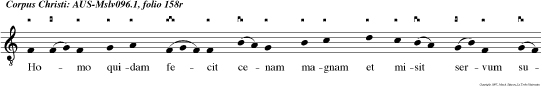 Homo quidam fecit cenam magnam et misit servum suum hora cene dicere invitatis ut venuent. Quia parata sunt o   nia.