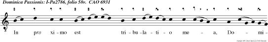 In pro ximo est tribulatio mea, Domine, et non est qui adjuvet: ut fodiant manus meas et pedes meos: libera me de ore leonis: Ut enarrem nomen tuum fratribus meis.
