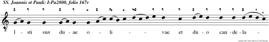 Isti sun duae olivae et duo candelabra lucentia ante Dominum Haben potestatem claudere coelum nubibus et aperire por tas ejus, Quia lin guae eorum claves coeli factae sun
