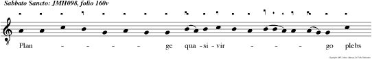 Orante san to clemen te   apparuit ei agnus  dei de sub cuius pe de fons vivus ema nat fluminis impetus leti ficat   civitatem  dei.