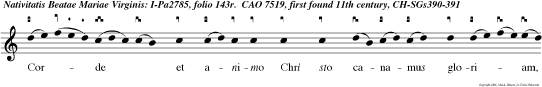 Corde et animo Chri sto canamus gloriam, in hac sacra solem nitate prae celsae Genitricis Dei Mariae.