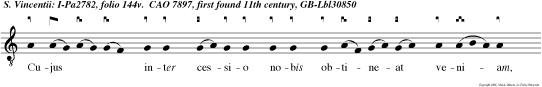 Cujus inter cessio nobis obtineat veniam, qui  per tormen ta passionis aeter nam meruit palmam et sem piternam coronam
