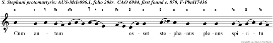 Cum autem  esset stephanus plenus spiritu sancto intendens in celum ait. Ecce in  deo celos a pertos et filium hominis stan tem a dextris virtutis  dei.