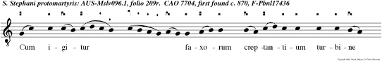 Cum igitur   faxorum creptantium turbine quateretur inter et lereos aule celestis sinus divina ei cla ritas fulsit.  Beatus homo cui ce li pa te lant.