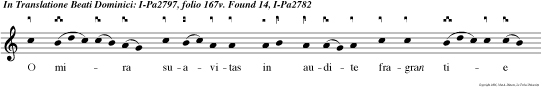 CAO V O mira suavitas in audite fragran tie pro qua patis dignitas de claratus ecclesie. Qua Gloria patri et fili o et spiritui san t0 Q.