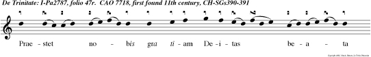 Praestet nobis gra tiam Deitas beata Patris, ac Nati, pariter que Spiritus almi.