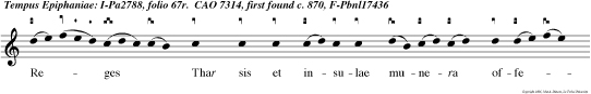 Reges Thar sis et insulae munera offerent: reges Arabum et Saba dona adducent.