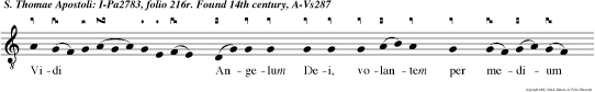 Vidi Angelum Dei, volantem per medium caelum voce magna clamantem et dicentem.